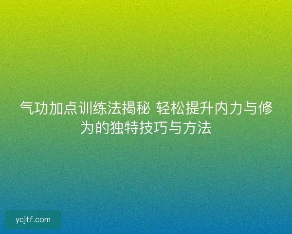气功加点训练法揭秘 轻松提升内力与修为的独特技巧与方法